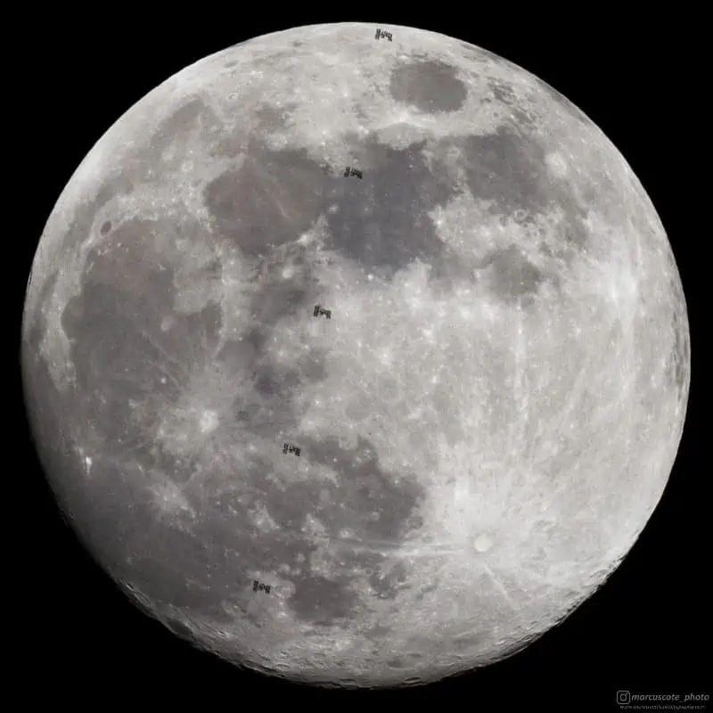 The International Space Station passing in front of the moon (Credit: Marcus Cote)