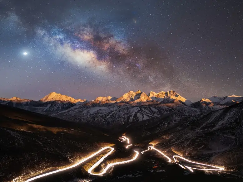 The Starry Sky Over the World’s Highest National Highway © Yang Sutie taken with a Sony A1 camera. Shortlisted in the 'People & Space' category in Astronomy Photographer of the Year 2022.