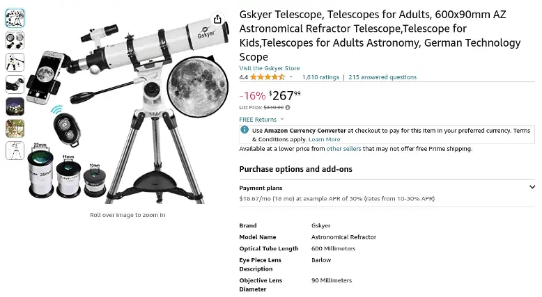 Gskyer refractor telescope focal length