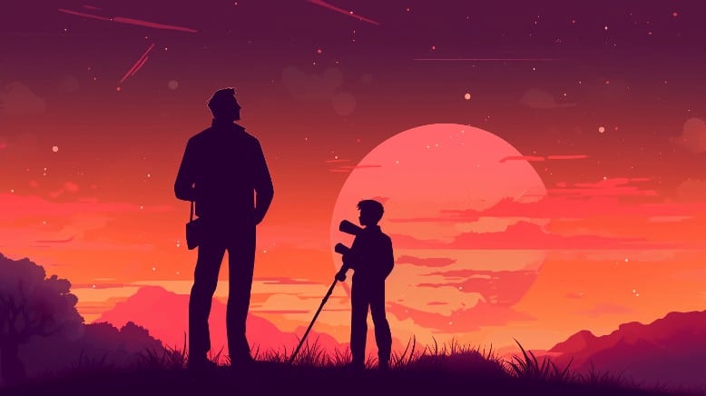 parent with kid using telescope