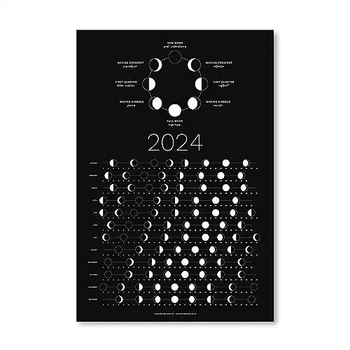 2024 Moon Phase Calendar (SHIPS FLAT) - Hangable Dark Lunar Wall Poster - Great as a Unique Gift, Moon Tracking, Wall Décor & Art, Astrology Decorations - A Celestial Calendar - by Thankful Greet...