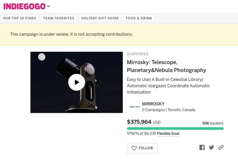 mirrosky telescope indiegogo