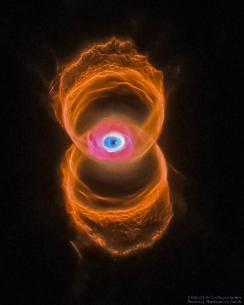 Hourglass Nebula (Credit: Harshwardhan Pathak (processing) / Data from Hubble Archive)