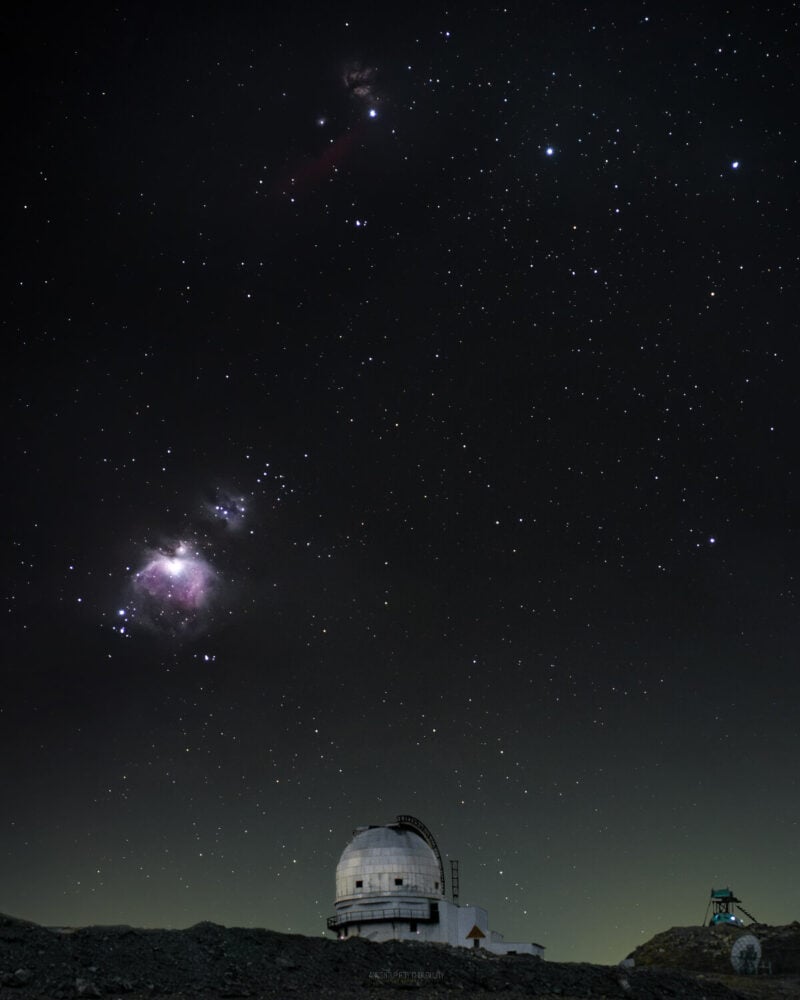 Orion over Himalayan Chandra Telescope (Image Credit: Anushtup Roy Choudhury)