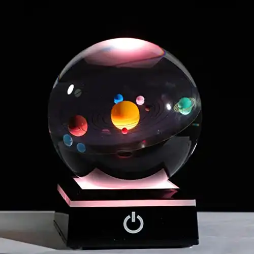 3d Solar System Model Crystal Ball 80mm 3.15inch - Outer Space Astronomy Gifts Room Decor Crystal Sphere Unique Gifts For Men Him Best Birthday Dad Physics Science Teacher Night Light Planet Lamp