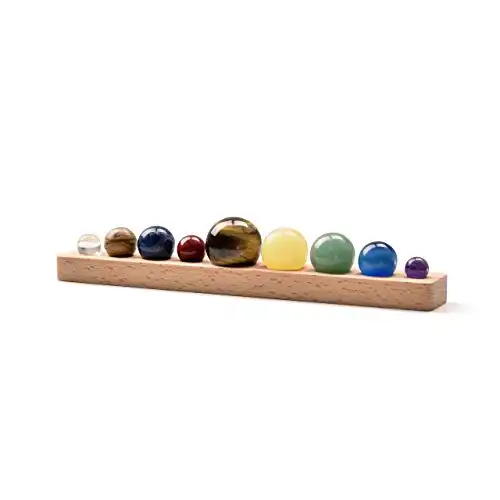 Personalized Master Solar System 9 Planets Natural Gemstones Sphere with Wooden Stand Gift Box Desk Ornaments Home Decorations