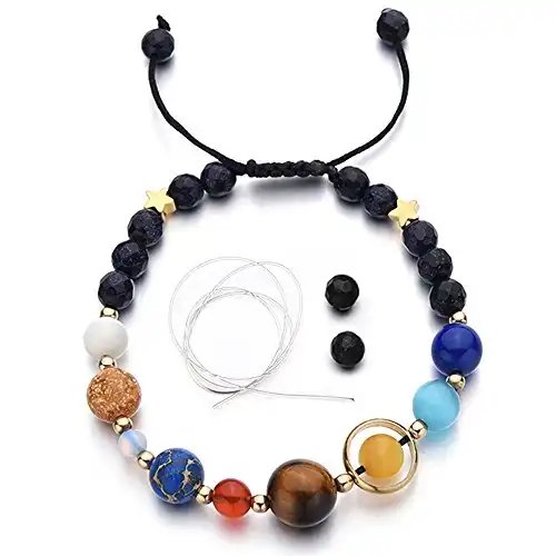 MENGLINA Women Stone Bead Charm Bracelet Universe Galaxy the Eight Planets Nine Planets in the Solar System Guardian Star Bracelets