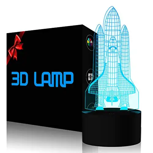 YKLWORLD Rocket Night Light 3D Illusion Lamp LED Space Shuttle Nightlight 7 Color Changing Touch Sensor Desk Table Lamp with USB Cable Decoration for Nursery Bedroom Kids Boys Birthday Gifts