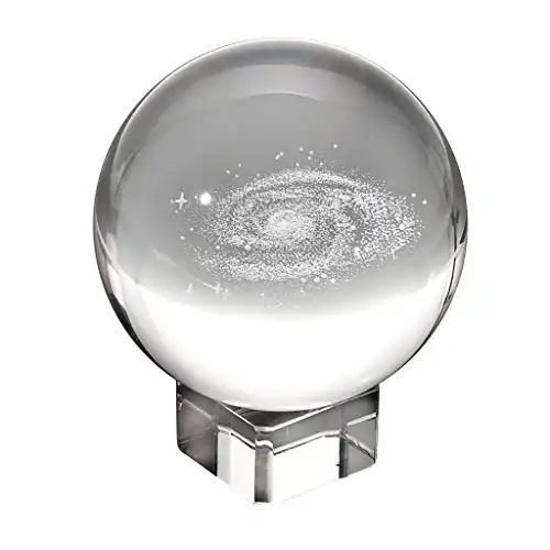 OwnMy Galaxy Crystal Ball Glass Sphere Display Globe Paperweight Healing Meditation Ball with Clear Stand for Creative Gift (3" / 80MM)