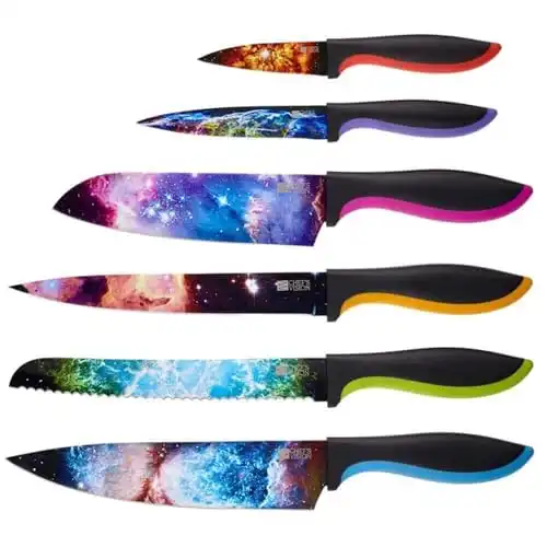 CHEF'S VISION Cosmos Knife Set - 6-Piece Stainless Steel Cutting Knives Set for Kitchen with Vibrant Cosmos Design - Perfect House Warming Gift for Women or Men - Unique Kitchen Knife Set Gift