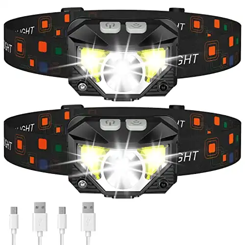 LHKNL Headlamp Flashlight, 1200 Lumen Ultra-Light Bright LED Rechargeable Headlight with White Red Light,2-Pack Waterproof Motion Sensor Head Lamp,8 Mode for Outdoor Camping Running Hiking Fishing