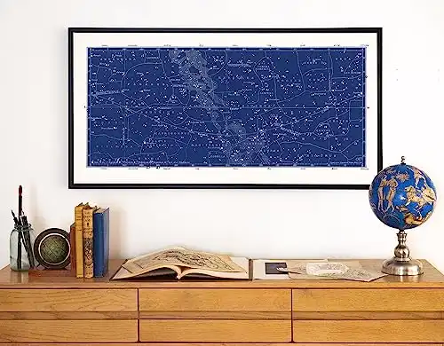 Large Blue Wall Art Constellation Map for Home Office, Bedroom, Modern Home Decor Celestial Astronomy Star Map Nautical Astrology - Blue, Black, Gray, Navy - Small to Large Sizes - Unframed