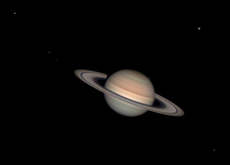 Saturn with Six Moons © Andy Casely. Taken with a Celestron C14 telescope.